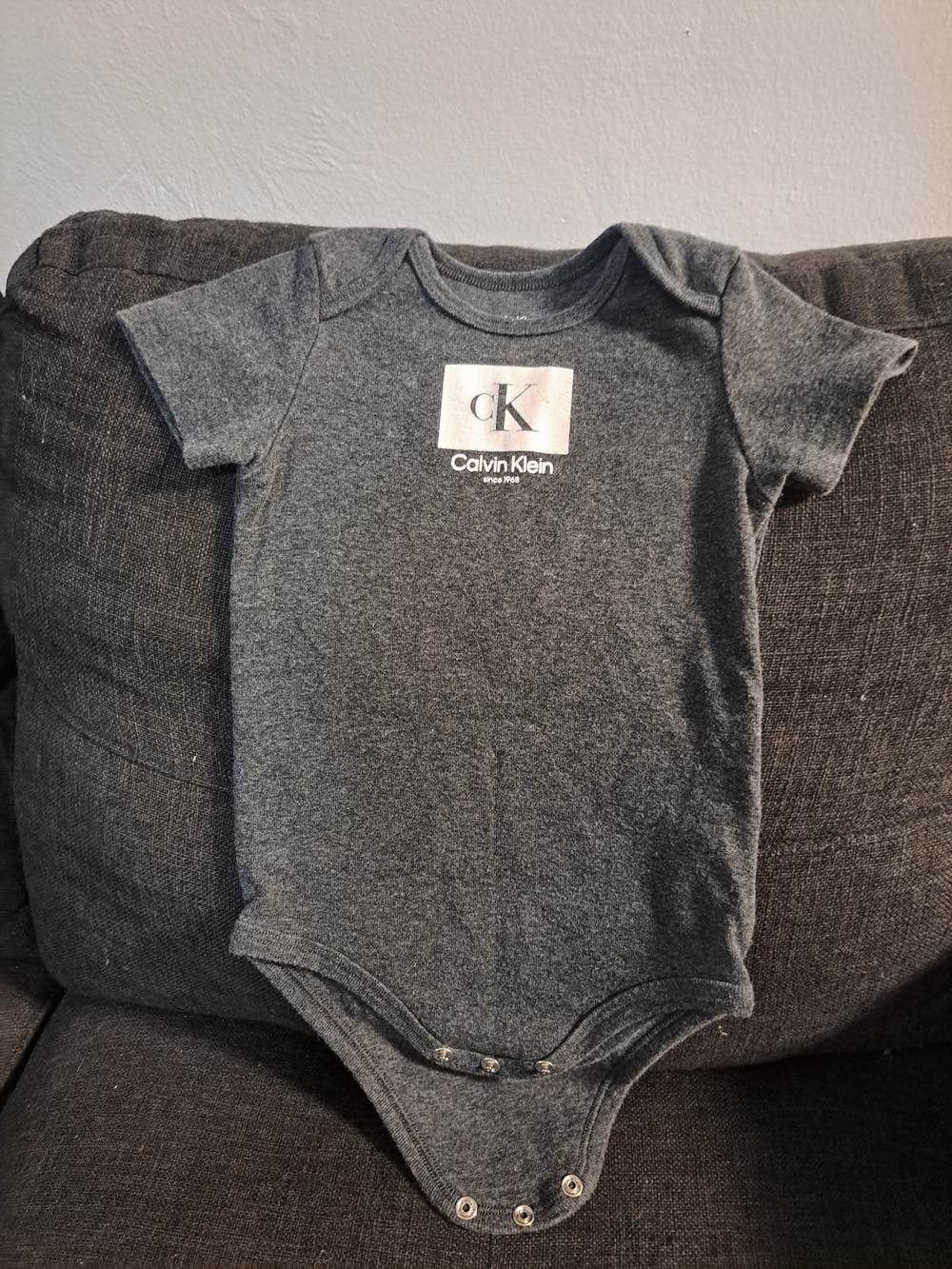 Calvin Klein Dark Gray Logo Infant One-Piece Bodysuit